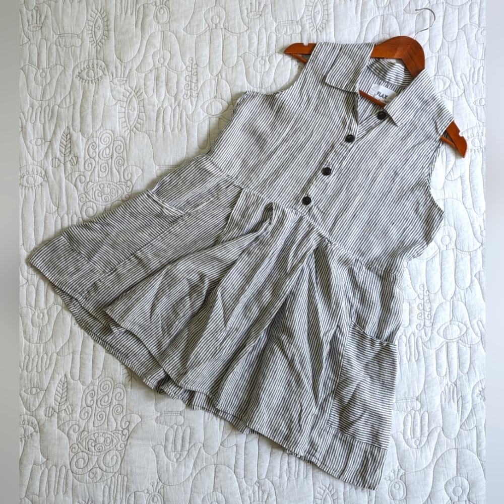 Flax striped casual 100% linen dress